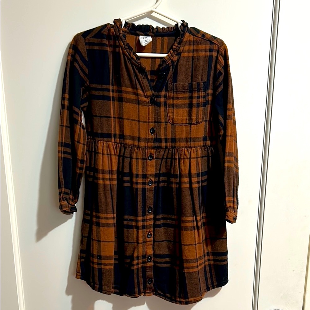 Plaid Kids Dress in Black and Brown